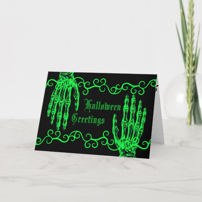 Spooky neon green Halloween zombie hands Card (Front)