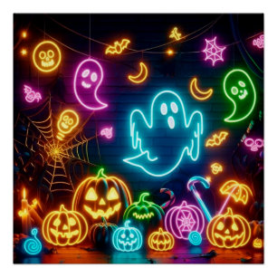 Spooky Neon Halloween party Poster