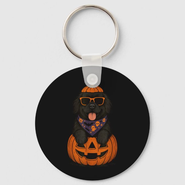 Spooky Newfoundland Dog Pumpkin Halloween Newfie Key Ring (Front)