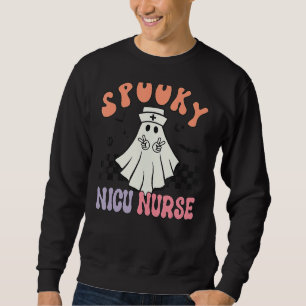 Spooky NICU Nurse Halloween Ghost Retro RN Neonata Sweatshirt