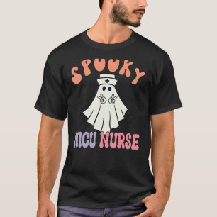 Spooky NICU Nurse Halloween Ghost Retro RN Neonata T-Shirt