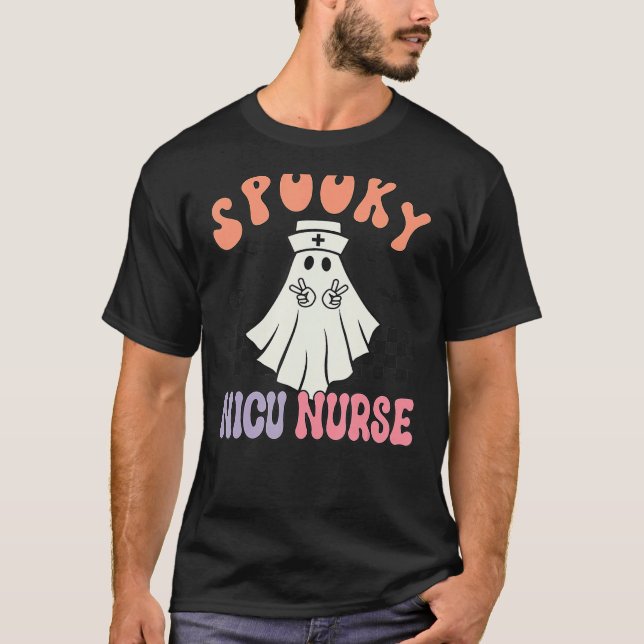Spooky NICU Nurse Halloween Ghost Retro RN Neonata T-Shirt (Front)