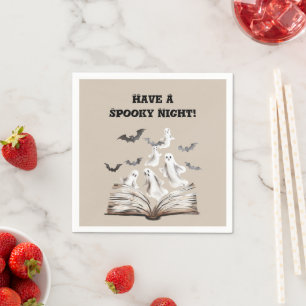 Spooky Night Book Ghosts Bats Halloween Napkin
