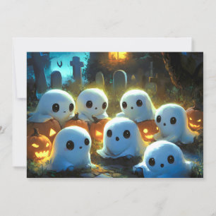 Spooky Night Cemetery Cute Halloween Ghost Holiday Card