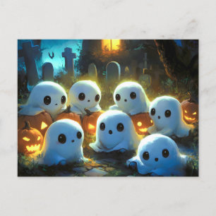 Spooky Night Cemetery Cute Halloween Ghost Holiday Postcard