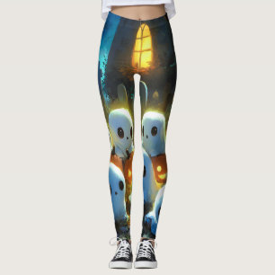 Spooky Night Cemetery Cute Halloween Ghost Leggings