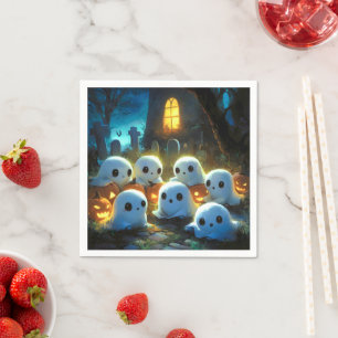 Spooky Night Cemetery Cute Halloween Ghost Napkin