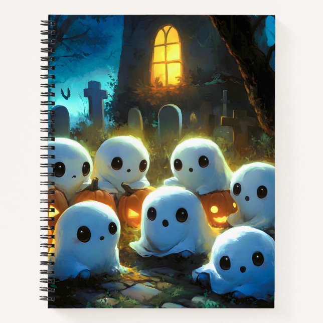 Spooky Night Cemetery Cute Halloween Ghost Notebook (Front)