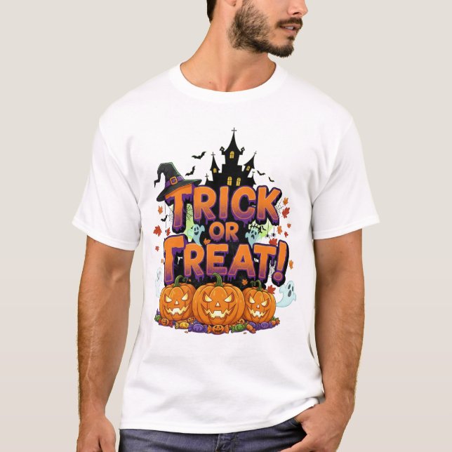 Spooky Night Full Moon Castle with Witches Hat  T-Shirt (Front)