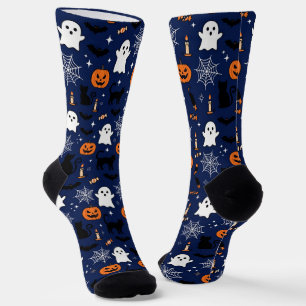 Spooky Night Halloween Icons Pattern Crew Socks