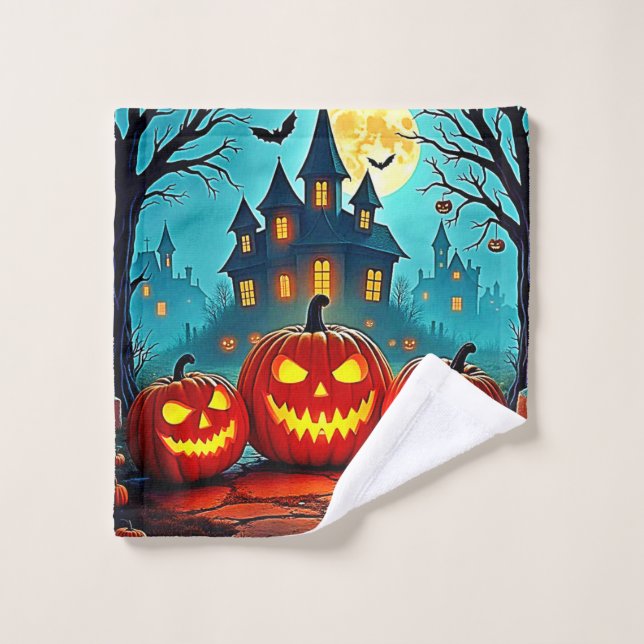  Spooky Night Haunted House Thrills Bath Towel Set (Wash Cloth)
