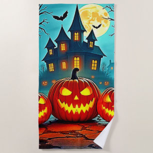 Spooky Night Haunted House Thrills Beach Towel