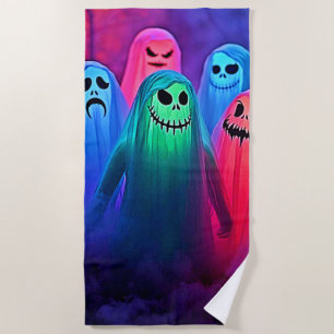 Spooky Night of Colourful Ghosts Design Beach Towel