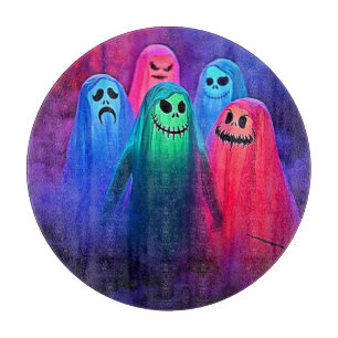 Spooky Night of Colourful Ghosts Design Cutting Board