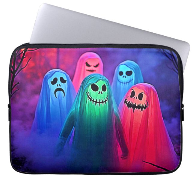 Spooky Night of Colourful Ghosts Design Laptop Sleeve (Front)