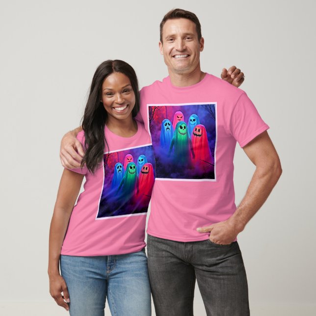 Spooky Night of Colourful Ghosts Design T-Shirt (Unisex)