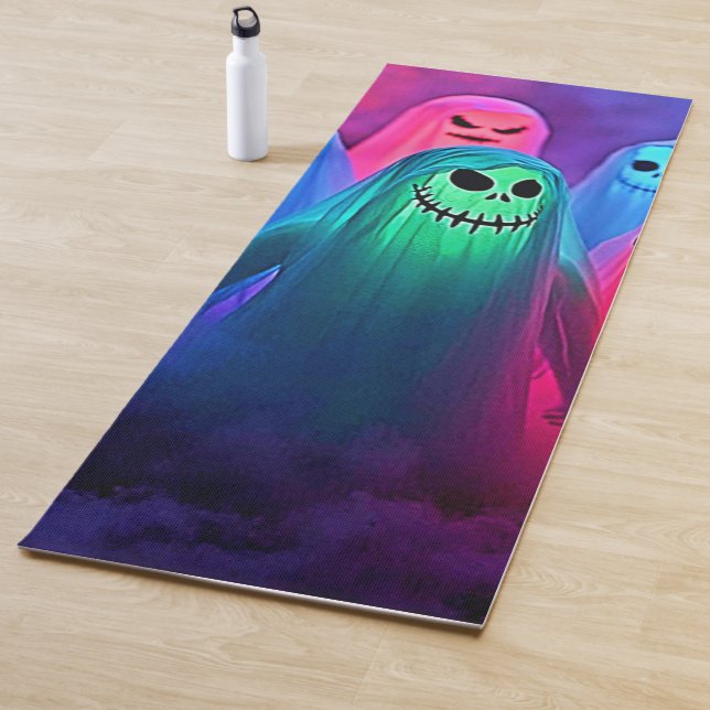 Spooky Night of Colourful Ghosts Design Yoga Mat (In Situ)
