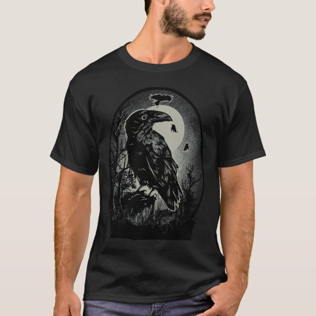 Spooky Night Raven Birds Illustration T-Shirt (Front)