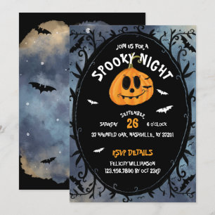 Spooky Night Scary Halloween Pumpkin Carving Party Invitation