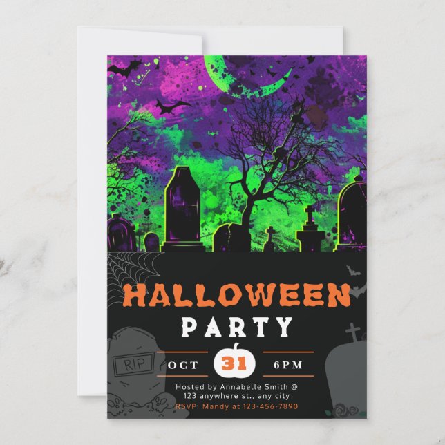 Spooky Night Sky Crescent Moon Halloween Invitation (Front)