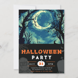 Spooky Night Sky Crescent Moon Halloween Invitation