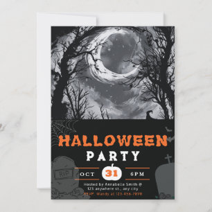 Spooky Night Sky Crescent Moon Halloween Invitation