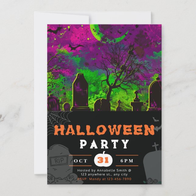 Spooky Night Sky Crescent Moon Halloween Invitation (Front)