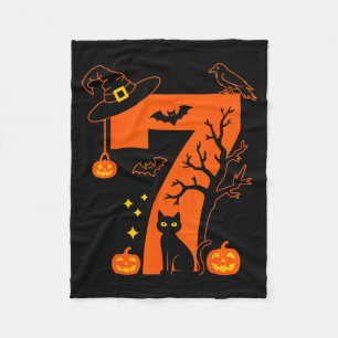 Spooky Number 7 Halloween Black Cat Design For Cat Fleece Blanket
