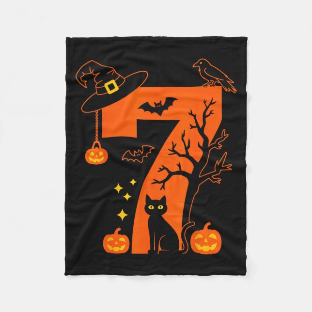 Spooky Number 7 Halloween Black Cat Design For Cat Fleece Blanket (Front)