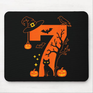 Spooky Number 7 Halloween Black Cat Design For Cat Mouse Mat