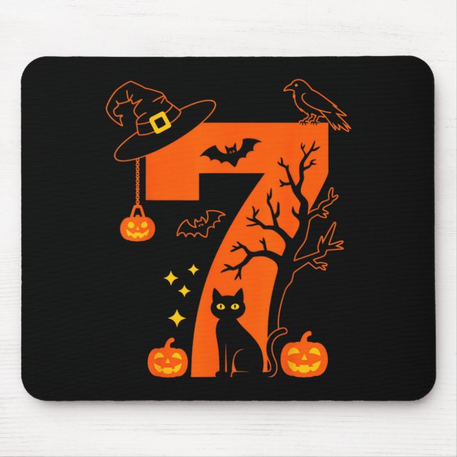 Spooky Number 7 Halloween Black Cat Design For Cat Mouse Mat (Front)