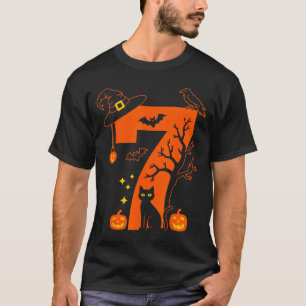 Spooky Number 7 Halloween Black Cat Design For Cat T-Shirt