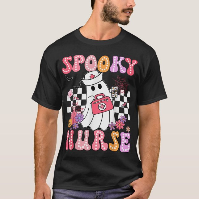 Spooky Nurse Boo Halloween Costumes Women Men T-Shirt (Front)