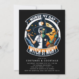 Spooky Nurse by Day Witch by Night Halloween Invitation