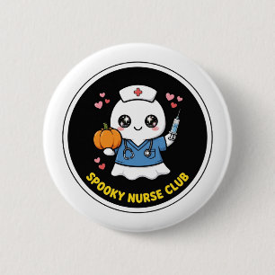 Spooky Nurse Club Button - Cute Ghost Nurse Hallow