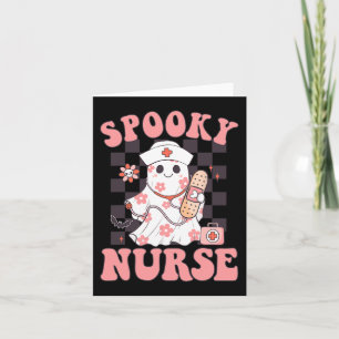 Spooky Nurse Floral Cute Ghost Nurse Groovy Hallow Card