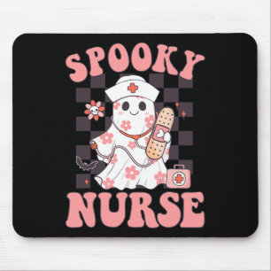Spooky Nurse Floral Cute Ghost Nurse Groovy Hallow Mouse Mat