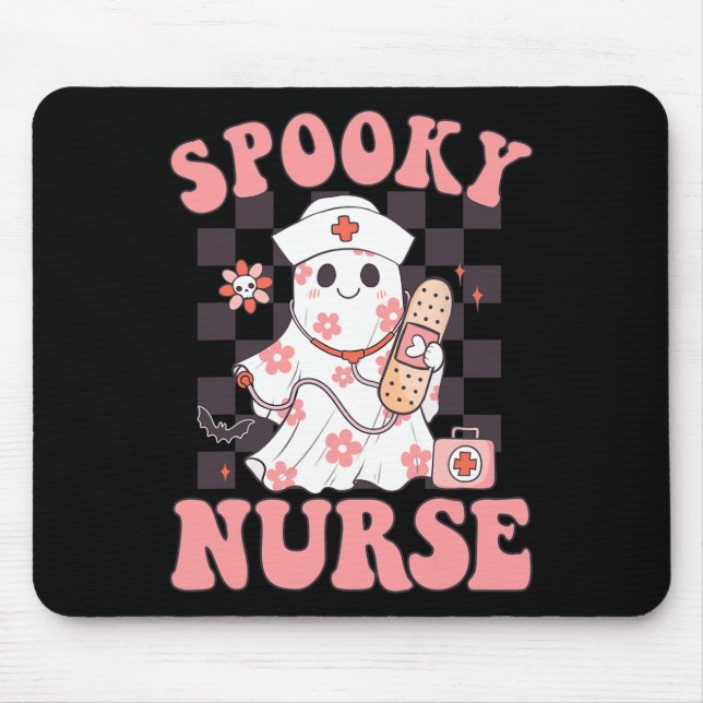 Spooky Nurse Floral Cute Ghost Nurse Groovy Hallow Mouse Mat (Front)
