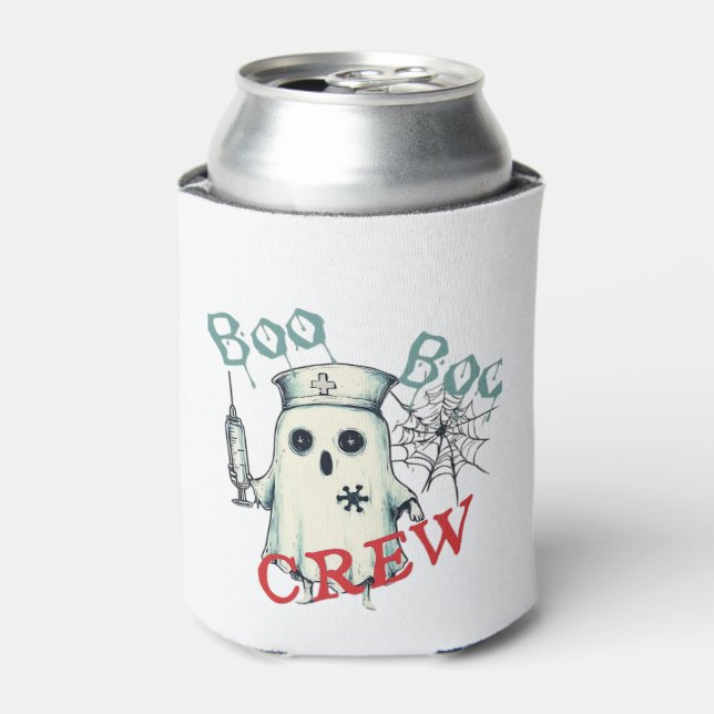 Spooky Nurse Ghost Haunted Hospital Crew Ghostly N Can Cooler (Can Front)