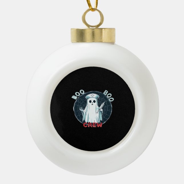 Spooky Nurse Ghost Haunted Hospital Crew Ghostly N Ceramic Ball Christmas Ornament (Front)