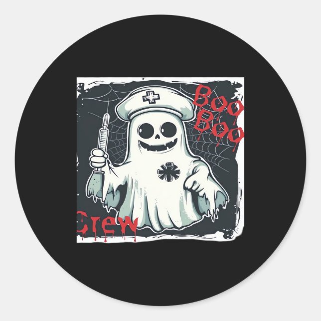 Spooky Nurse Ghost Haunted Hospital Crew Ghostly N Classic Round Sticker (Front)