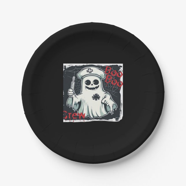 Spooky Nurse Ghost Haunted Hospital Crew Ghostly N Paper Plate (Front)