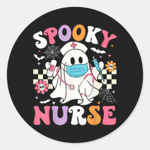 Spooky Nurse Halloween Ghost Cute Groovy Nursing Classic Round Sticker