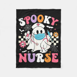 Spooky Nurse Halloween Ghost Cute Groovy Nursing Fleece Blanket
