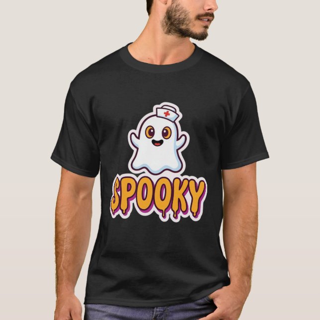 Spooky Nurse Halloween Ghost Design T-Shirt (Front)