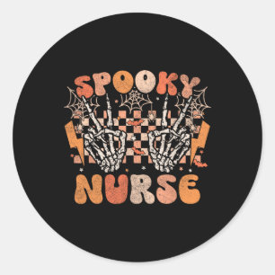 Spooky Nurse Halloween Skeleton Costume Retro Groo Classic Round Sticker