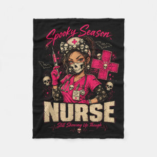 Spooky Nurse Halloween Skull Scrub Rn Nursing Gift Fleece Blanket