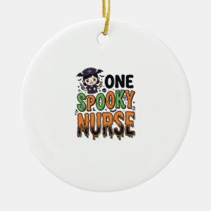 Spooky Nurse Halloween Vintage Engraving Design_1 Ceramic Tree Decoration