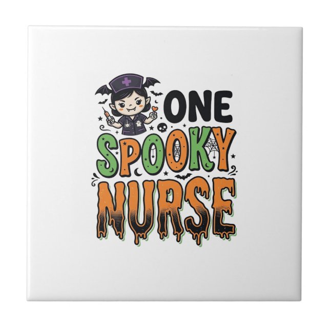 Spooky Nurse Halloween Vintage Engraving Design_1 Tile (Front)