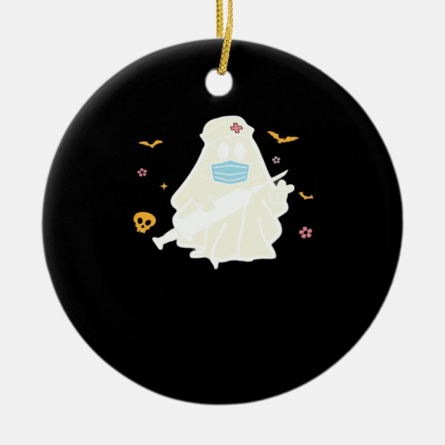 Spooky Nurse Practitioner Cute Halloween Oversized Ceramic Tree Decoration (Front)